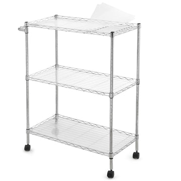 Chariot multifonctionnel Garvee à 3 niveaux avec roulettes, étagères réglables, structure en métal tressé, antirouille, pour cuisine et usage professionnel, 75 x 35 x 90 cm, chromé