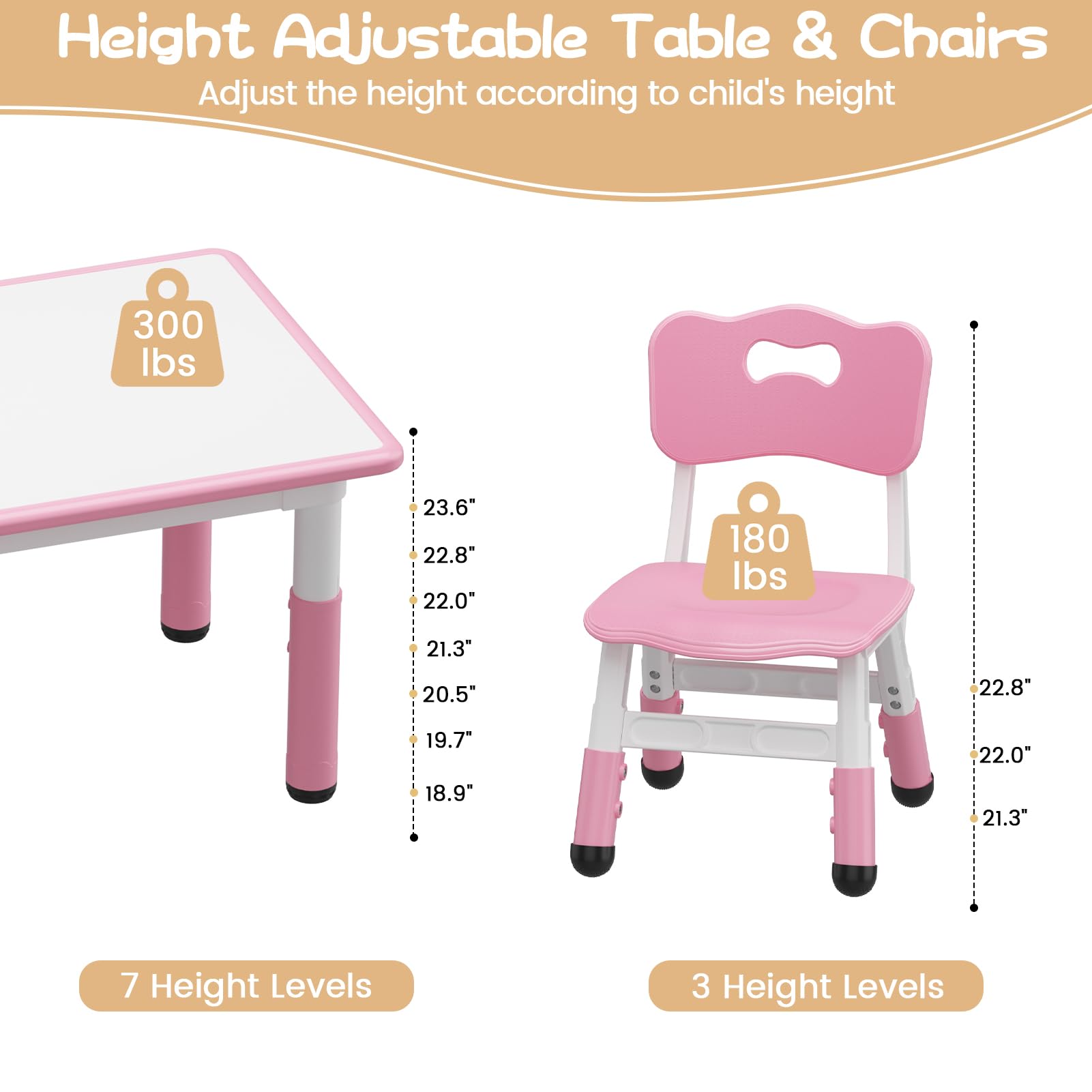 Ensemble table et 6 chaises pour enfants Garvee avec rangement, hauteur réglable, plateau à motifs graffiti, pieds antidérapants, table d'activités pour la maison et la maternelle.