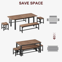 Ensemble table et chaises extensibles Garvee pour 6 à 8 personnes, structure en métal et plateau en MDF, 160 cm (63 pouces), noir industriel, idéal pour la cuisine et la salle à manger.