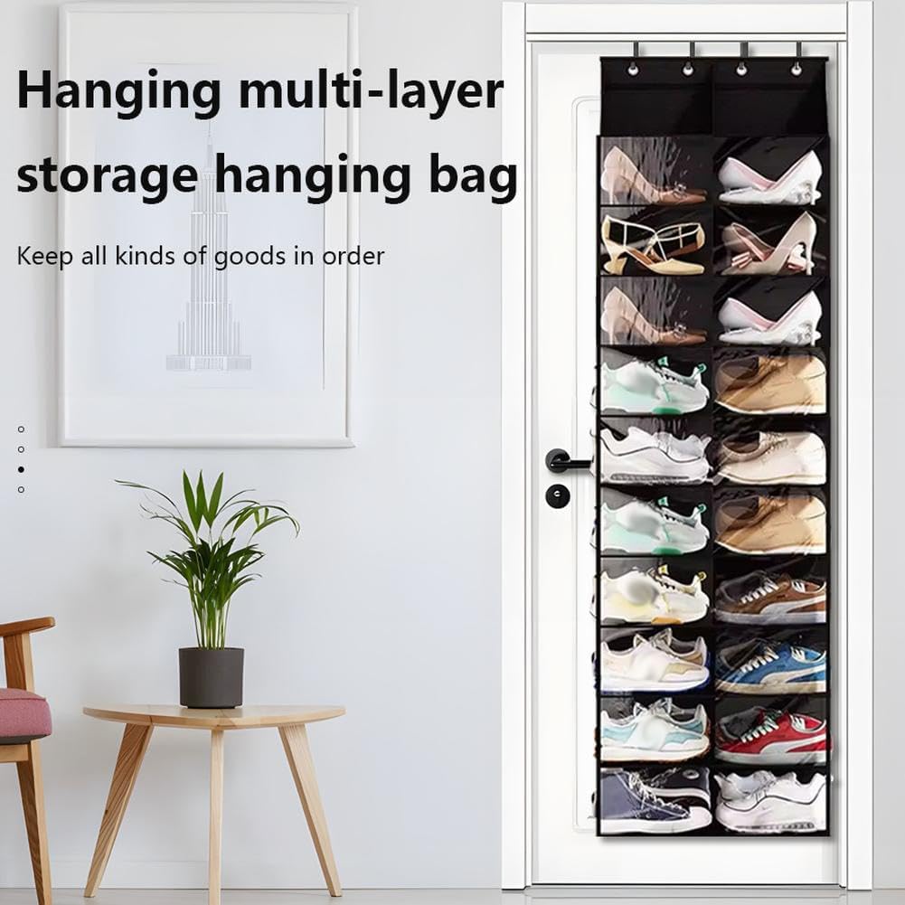 Garvee Étagère à chaussures de porte, 10 niveaux et 20 poches, tissu Oxford, crochets métalliques robustes, gain de place pour placards étroits, 162, 5 cm (H) x 51 cm (L) x 18 cm (P)