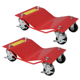 Garvee Jeu De 2 Dollies Roues Pour Voiture Rouge, Capacité 3000 LBS, Acier Robuste, 4 Roulettes Pivotantes Avec Frein, Surface Antidérapante, Garage Compact - 