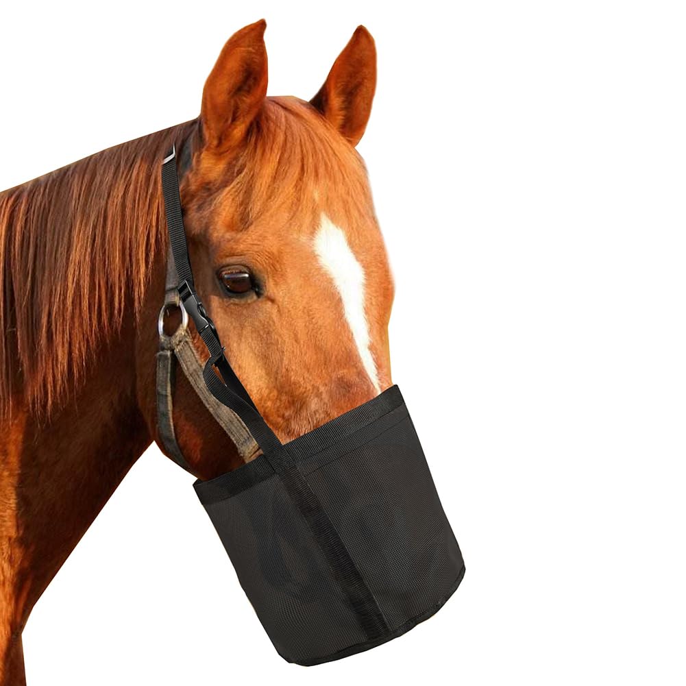 Sac à mangeoire Garvee pour chevaux avec coussinet de cou confortable – Mangeoire en filet PVC, durable et résistante, 23,9 x 24,4 cm