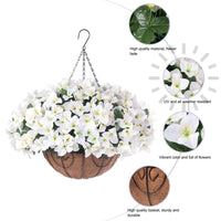 Ensemble de 12 bougainvillées artificielles Garvee avec panier marron pour jardin et terrasse, résistantes aux UV et aux intempéries, blanches et vertes.