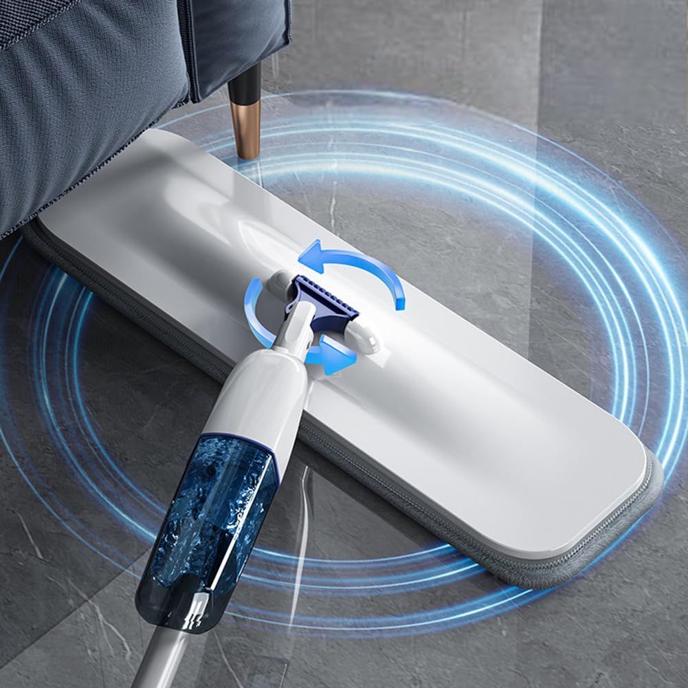 Balai-serpillère Garvee avec fonction spray pour sols en bois, carrelage et parquet, rotatif à 360°, avec 5 lingettes microfibres réutilisables, plat, noir