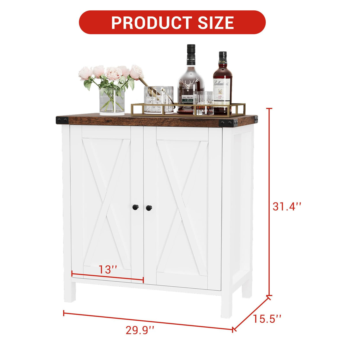 Garvee buffet de cuisine avec portes, étagère réglable, style campagnard, pour cuisine, salon, salle à manger, blanc et brun