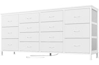 Garvee Meuble TV blanc 160 cm avec 14 tiroirs, prises électriques, pour chambre et salon, en tissu et bois, durable et anti-basculement