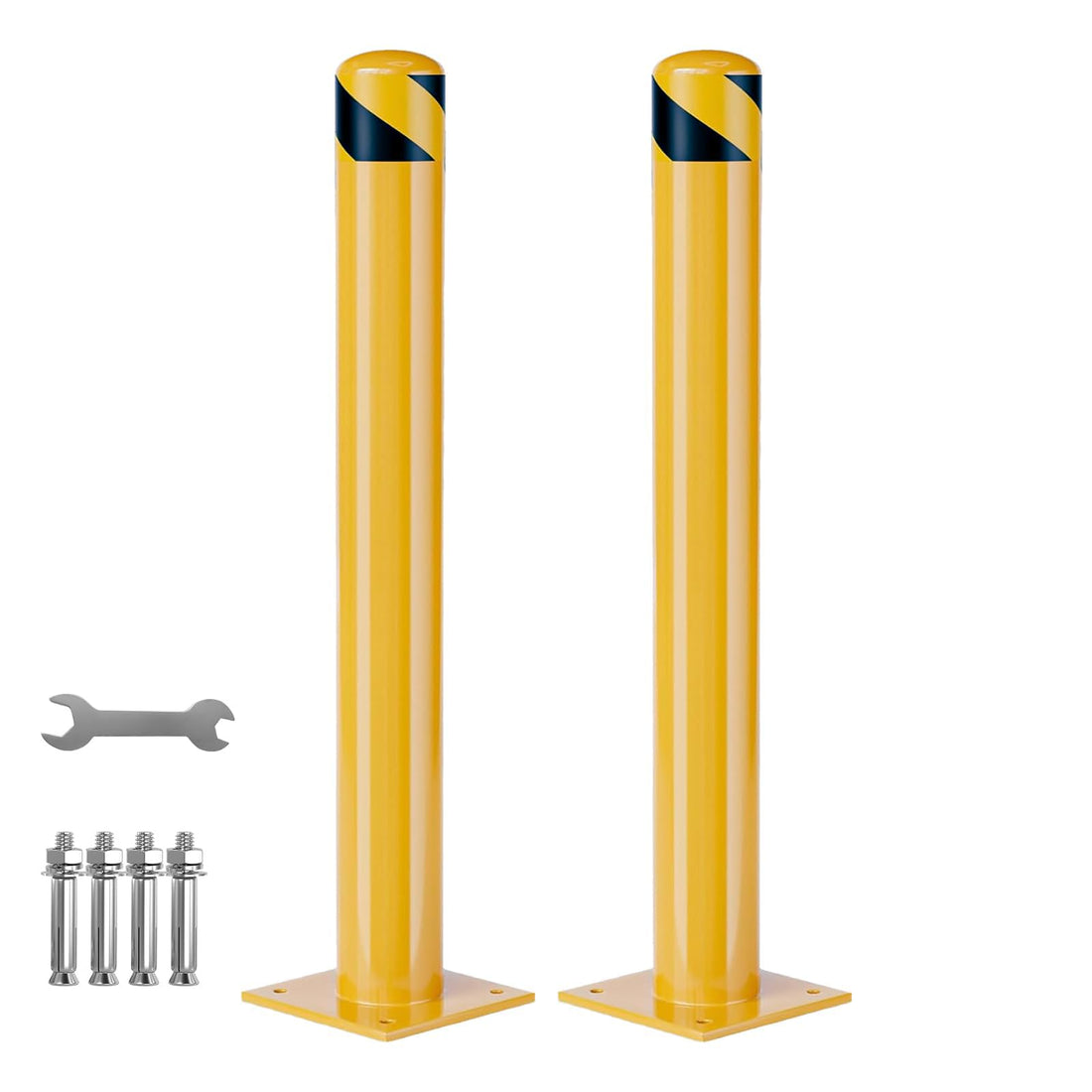 Boules de sécurité en acier renforcé Garvee, 107 cm (42 pouces), diamètre 11,4 cm (4,5 pouces), poteaux amovibles pour entrepôt et parking, bande réfléchissante, boulons d'ancrage, robustes et résistantes aux intempéries