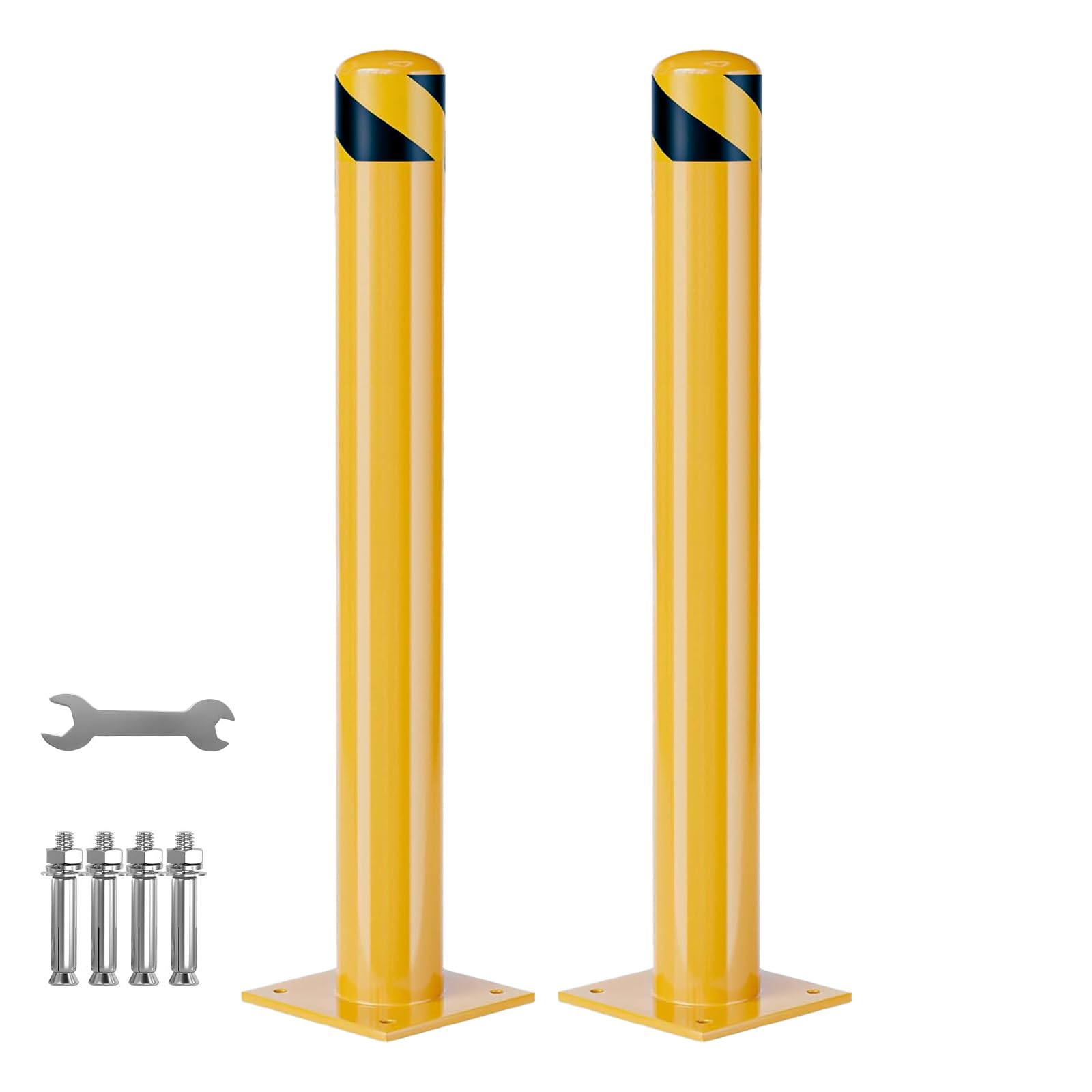 Boules de sécurité en acier renforcé Garvee, 107 cm (42 pouces), diamètre 11,4 cm (4,5 pouces), poteaux amovibles pour entrepôt et parking, bande réfléchissante, boulons d'ancrage, robustes et résistantes aux intempéries