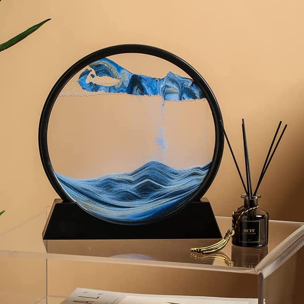 SABLIER ARTISTIQUE 3D GARVEE, Paysage Naturel, 18 cm, Bleu, Pour Salon et Bureau