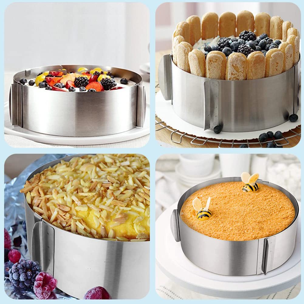 Cercle à mousse télescopique Garvee en acier inoxydable, réglable de 6 à 30 cm avec graduation, hauteur 12 cm, idéal pour la pâtisserie familiale.