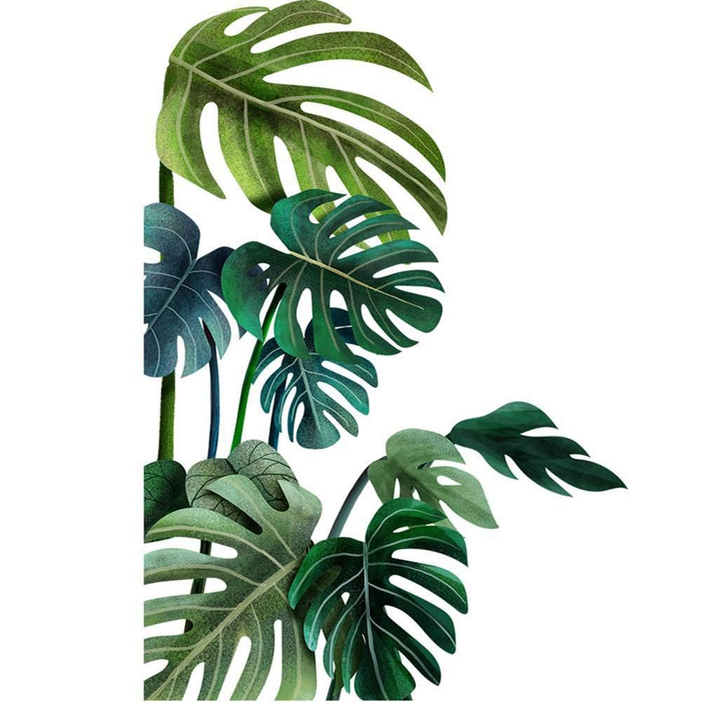Garvee Stickers muraux autocollants à motifs de feuilles vertes tropicales pour chambre d'enfant, salon, chambre à coucher, salle de bain, bureau, fenêtre, variante droite, Right