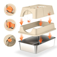 Bac à litière pour chat Garvee en acier inoxydable avec couvercle, extra large, double entrée, robuste, 60 x 40 x 39 cm, argent