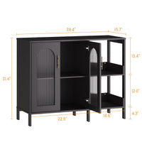 Buffet vitré Garvee avec poignées en métal, étagères réglables, structure en bois massif, portes en verre texturé noir, idéal pour le salon et la salle à manger, 110,5 cm (P) x 46 cm (L) x 18 cm (H)