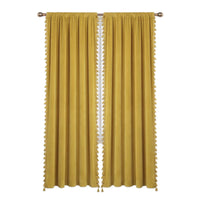 Rideaux Garvee en velours jaune 107 x 244 cm, occultants et insonorisants, 100 % polyester, style bohème, à pompons, pour salon ou chambre.