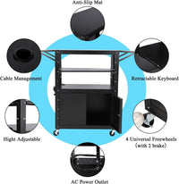 Chariot audiovisuel roulant Garvee avec armoire verrouillable, hauteur réglable, support pour ordinateur portable, acier, poste de travail mobile, espace de rangement, idéal pour les bureaux, noir