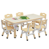 Garvee Ensemble Table et 6 Chaises pour Enfants, Hauteur Réglable, Plateau en Bois Motif Graffiti, Pieds Antidérapants, 120 × 60 cm, Bois Naturel - Bois Naturel