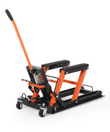 Garvee Cric Hydraulique Moto 68 kg, Levage Réglable 11,5-39 cm, Acier Robuste, Sécurité Antidérapante, Mobile, Atelier Garage - Orange