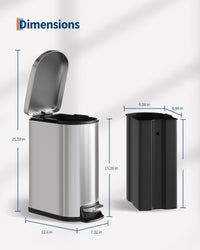 Ensemble de poubelles Garvee 13 gal et 2,6 gal en acier inoxydable avec couvercle à fermeture douce pour la cuisine et la salle de bain, argenté, poignée ergonomique
