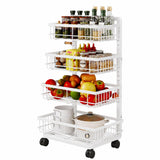 Garvee chariot de rangement blanc 4 niveaux en métal, roulettes, paniers grillagés et étagères réglables, pour cuisine et bureau - Blanc