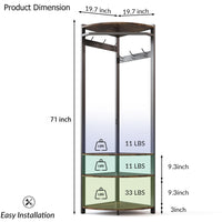 Armoire d'angle Garvee avec banc à chaussures, 6 crochets doubles, en bois, structure robuste anti-basculement, idéale pour l'entrée et le couloir, gain de place, 180 cm (70,8 pouces), marron