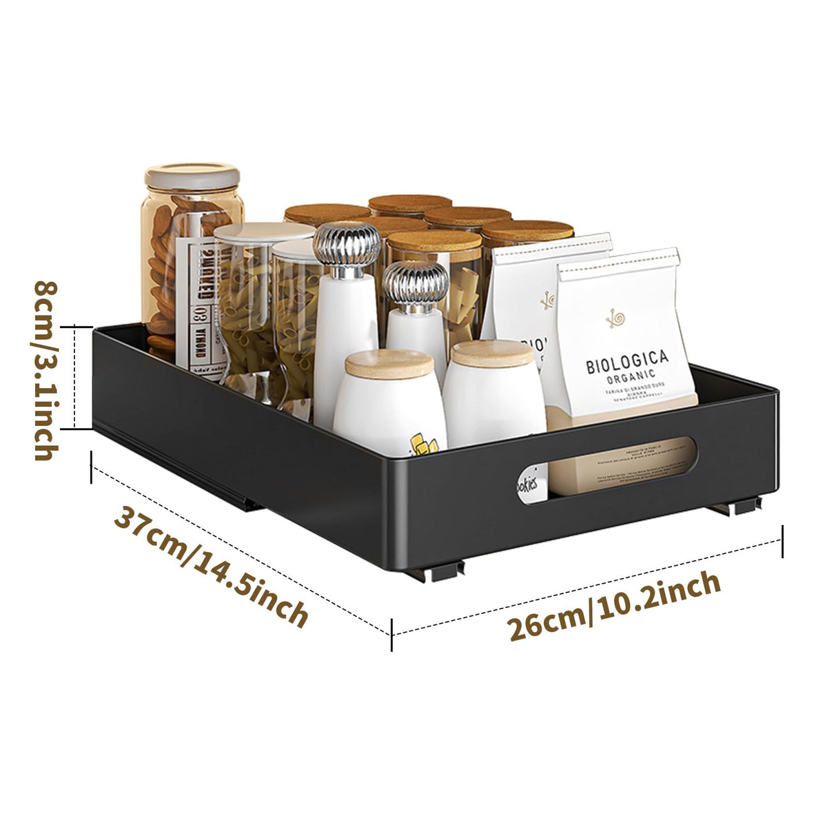 Organisateur de tiroir Garvee en métal pour armoires de cuisine et salle de bain, 26 x 37 x 8 cm, silencieux et stable, blanc.
