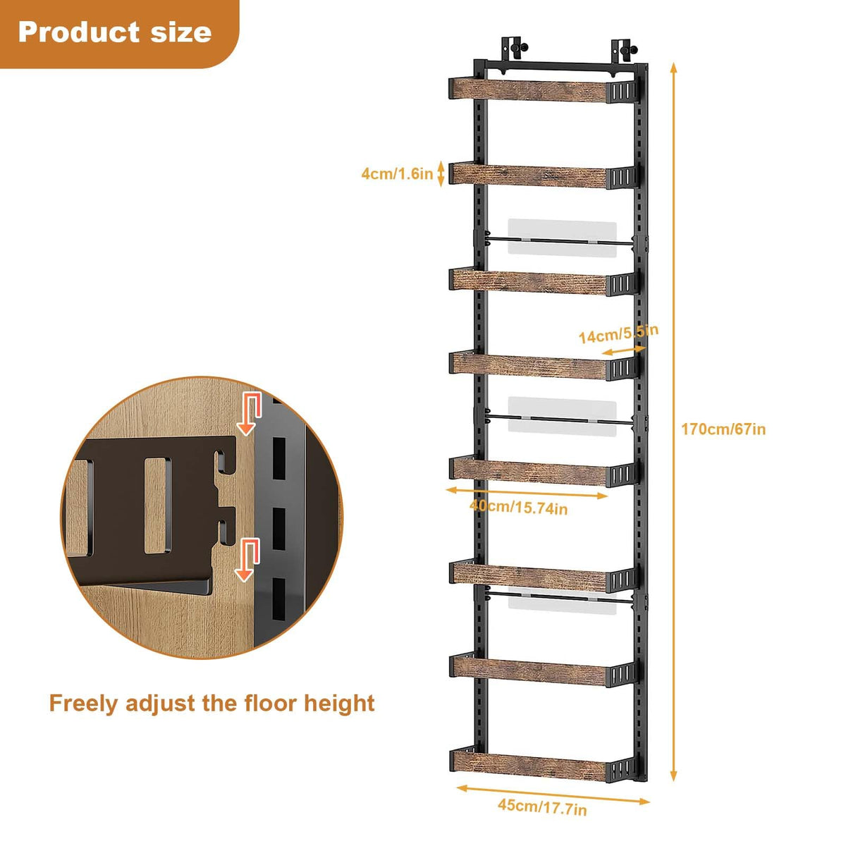 Étagère suspendue Garvee à 8 niveaux, à fixer au-dessus d'une porte, avec système de fixation 2 en 1, paniers réglables de 4,5 cm, en métal, idéale pour la cuisine et le garde-manger, gain de place et polyvalente.