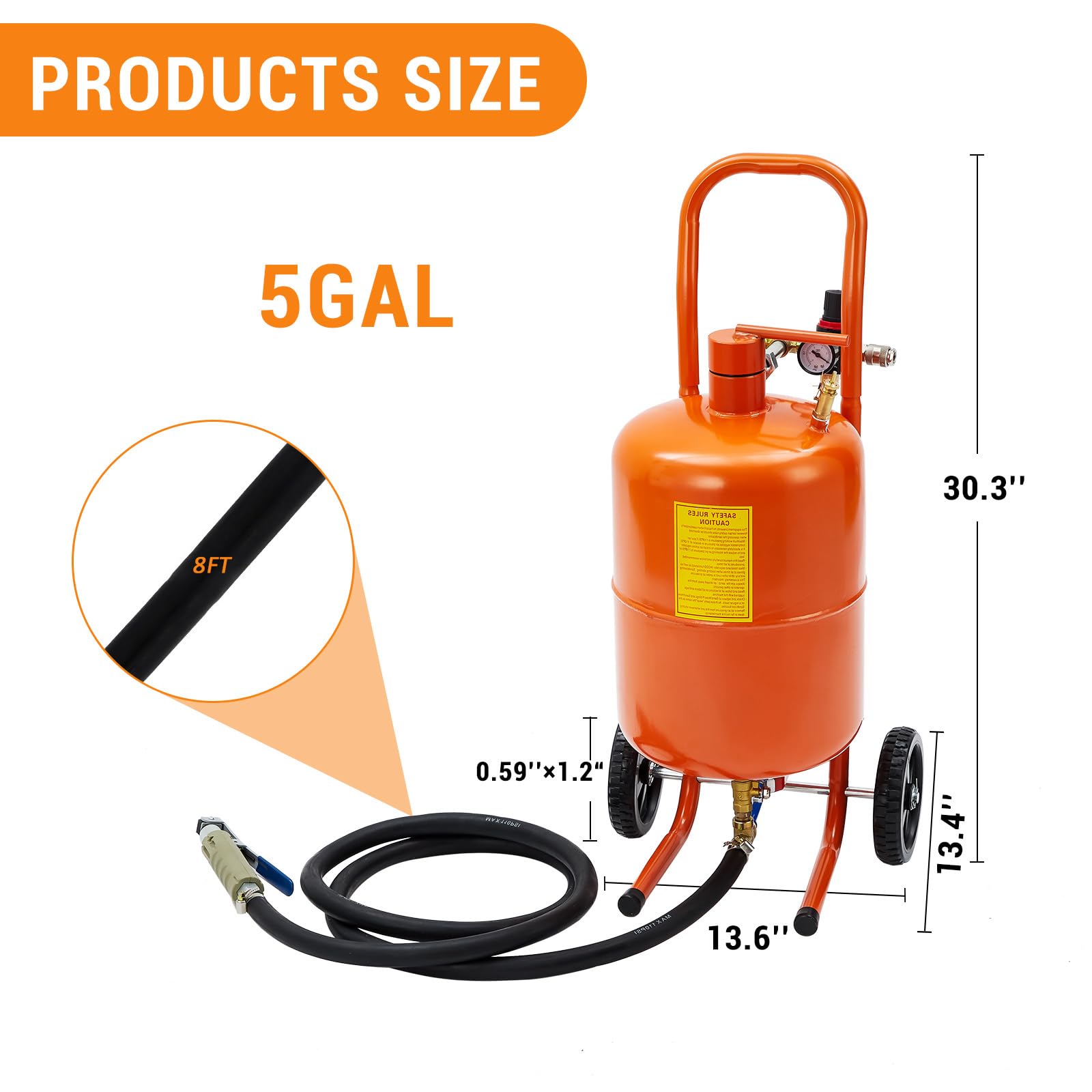 Sableuse Garvee 5 gallons avec 4 buses en céramique, séparateur huile-eau portable pour l'élimination de la rouille, tuyau en acier de 2,4 m.