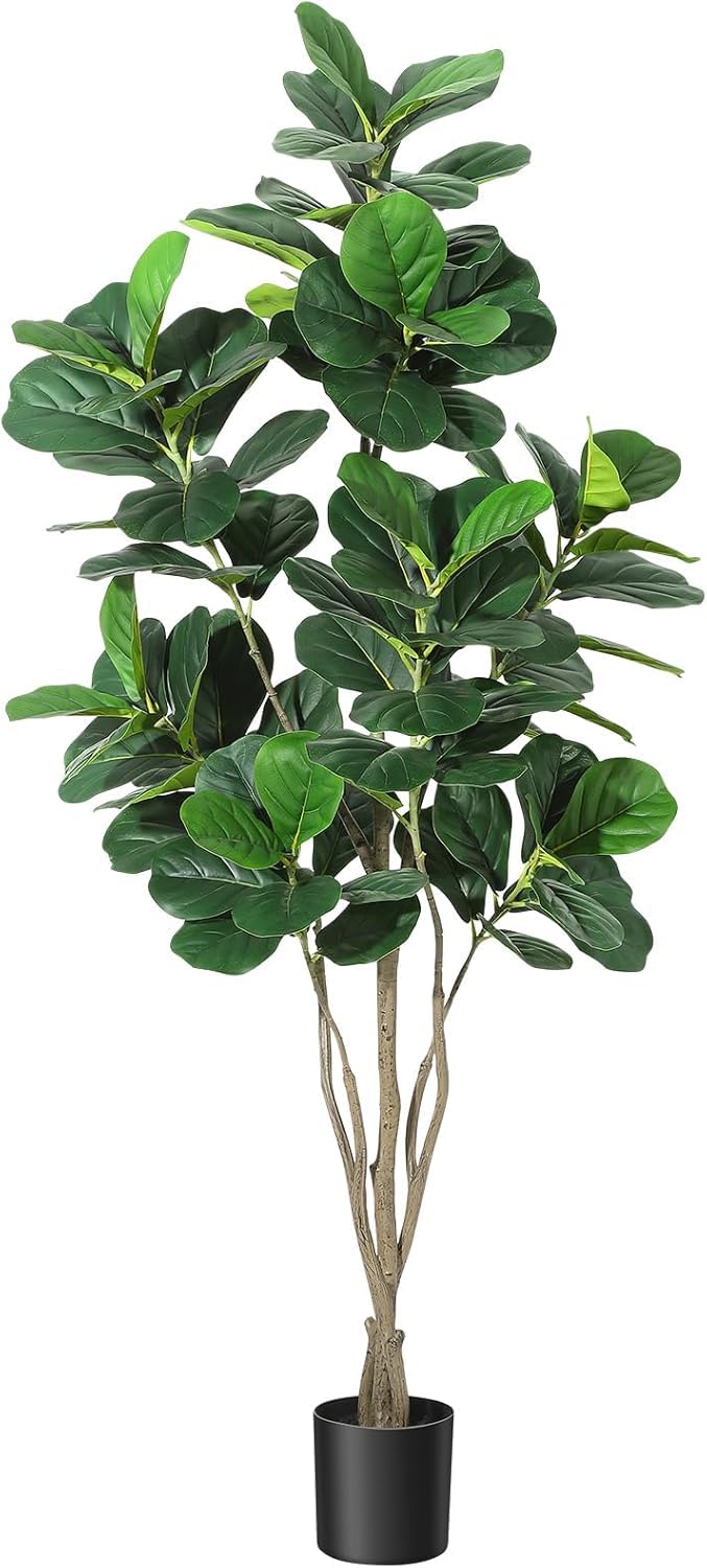 Garvee Figuier artificiel 183 cm avec pot blanc, branches ajustables et feuilles réalistes, arbre décoratif stable pour maison et bureau