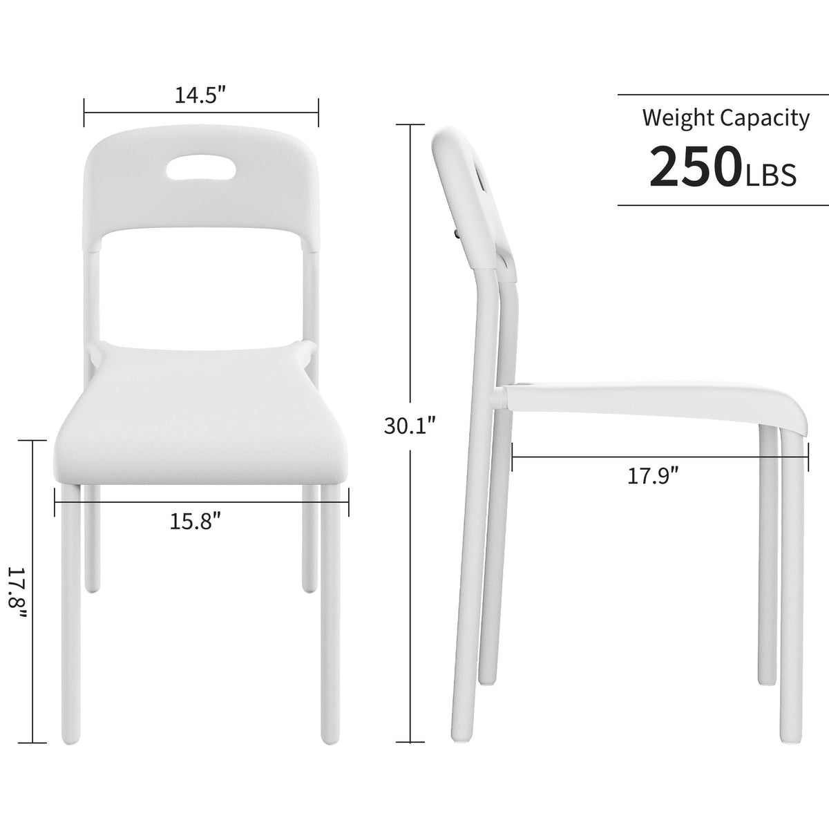 Ensemble de 4 chaises de salle à manger Garvee - Empilables, ergonomiques - Pieds en métal, plastique - Blanches - Pour la cuisine, le bureau et les espaces extérieurs