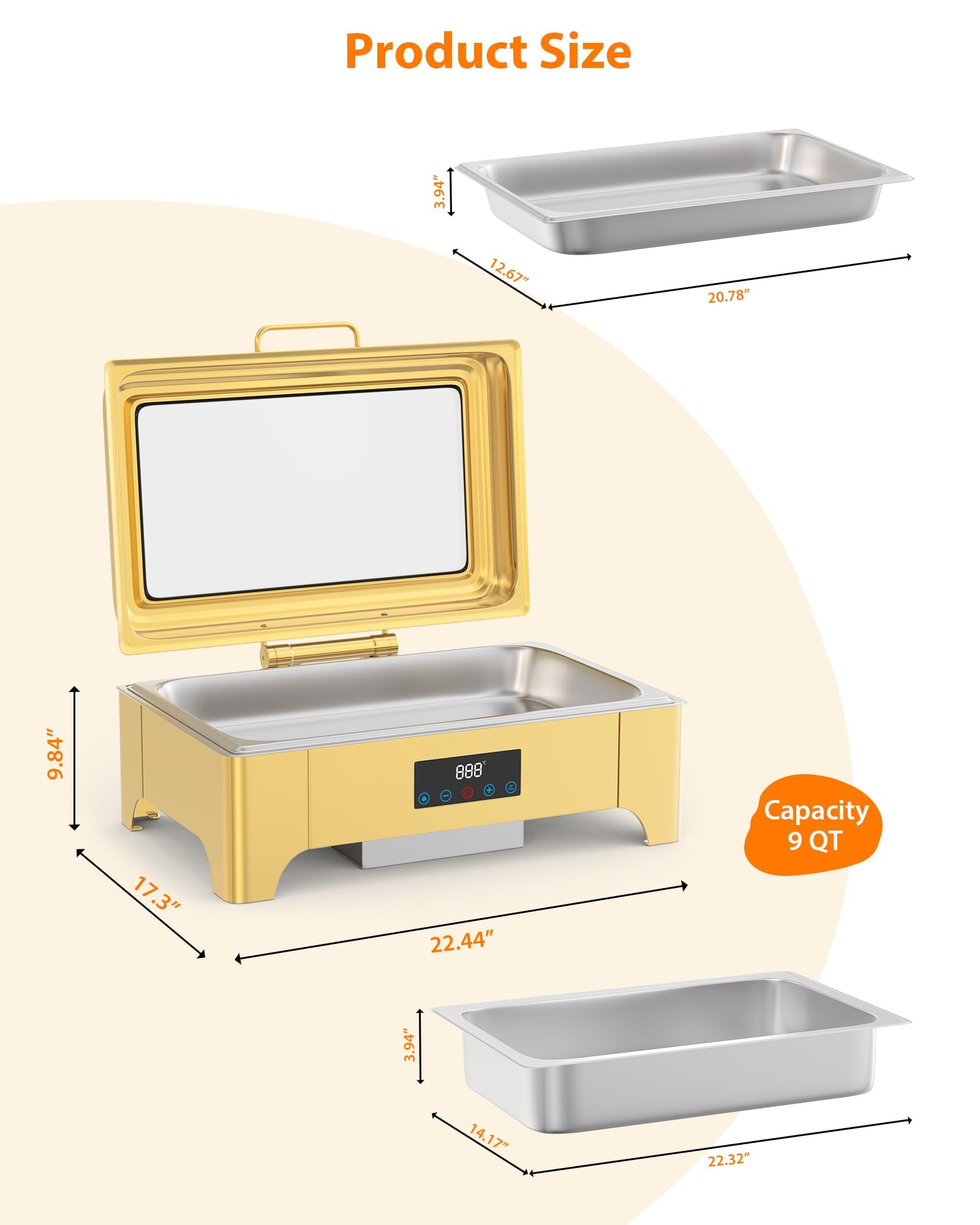 Ensemble professionnel Garvee Chafing Dish 9L en acier inoxydable, idéal pour les buffets, les traiteurs, les fêtes et les jours fériés.