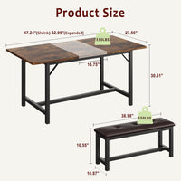 Ensemble table et chaises extensibles Garvee pour 4 à 6 personnes avec protections d'angle et banquettes rembourrées, structure en MDF, piètement en H robuste, gain de place, idéal pour les petites pièces, noir