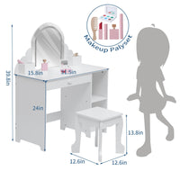 Garvee Coiffeuse Enfant avec Miroir Lumineux et Tabouret, LED Réglable, Grand Rangement, MDF Sûr, pour Chambre ou Salle de Jeux, Blanc