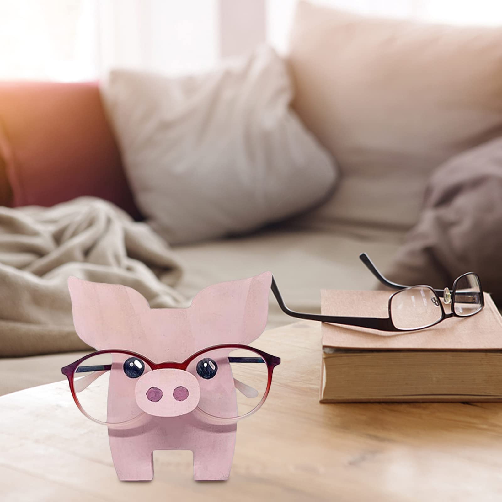 Porte-lunettes en bois Garvee, en forme de cochon, motif animal, robuste et compact, idéal pour le bureau et la maison.