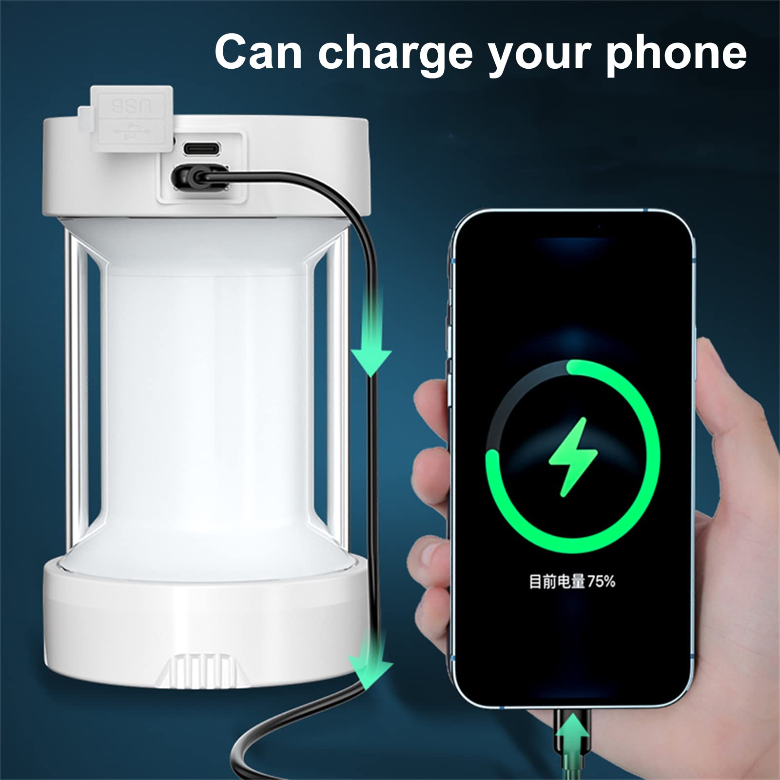 Lampe de camping LED Garvee, lampe solaire pour tente, rechargeable par USB, portable, 4 modes d'éclairage, lanterne de jardin d'urgence pour la pêche nocturne, la chasse et les activités de plein air.