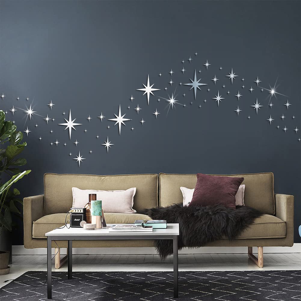Garvee Stickers muraux étoiles en acrylique miroir, autocollants, imperméables, argentés, pour la décoration de chambre et de chambre d'enfant, 82 pièces