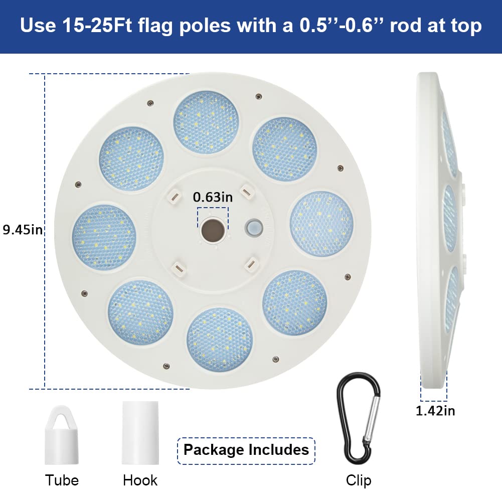 Lampe solaire pour mât de drapeau Garvee, 136 LED ultra-lumineuses, IP67, ABS résistant aux intempéries, pour jardin extérieur de 4,5 à 7,5 m.