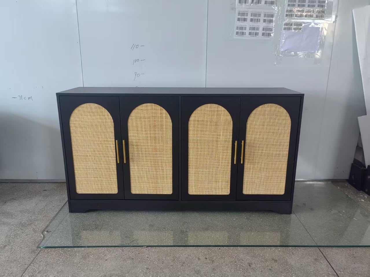 Garvee Buffet en MDF avec portes en rotin, grand espace de rangement, style bohème minimaliste, meuble polyvalent pour salon et salle à manger