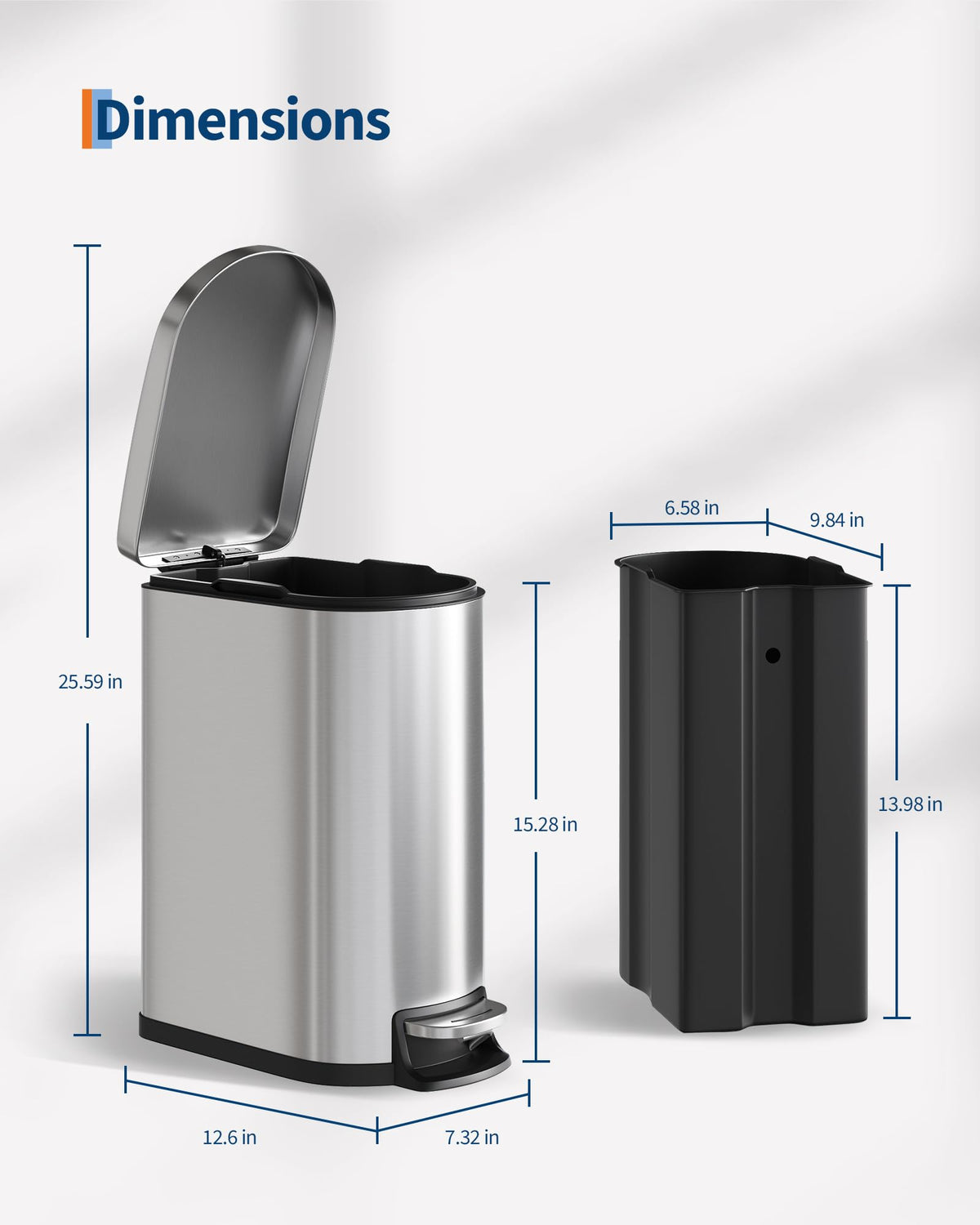 Poubelle Garvee 10 L en acier inoxydable avec couvercle à fermeture douce et bac intérieur pour salle de bain et chambre, compacte, étanche, avec poignée, argentée