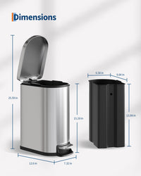 Poubelle Garvee 10 L en acier inoxydable avec couvercle à fermeture douce et bac intérieur pour salle de bain et chambre, compacte, étanche, avec poignée, argentée