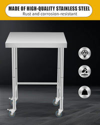 Table de travail Garvee en acier inoxydable 45,7 x 71,1 cm (18 x 28 pouces) avec roulettes, robuste et mobile, résistante à la chaleur et à la rouille, idéale pour la cuisine et l'atelier, couleur argent.