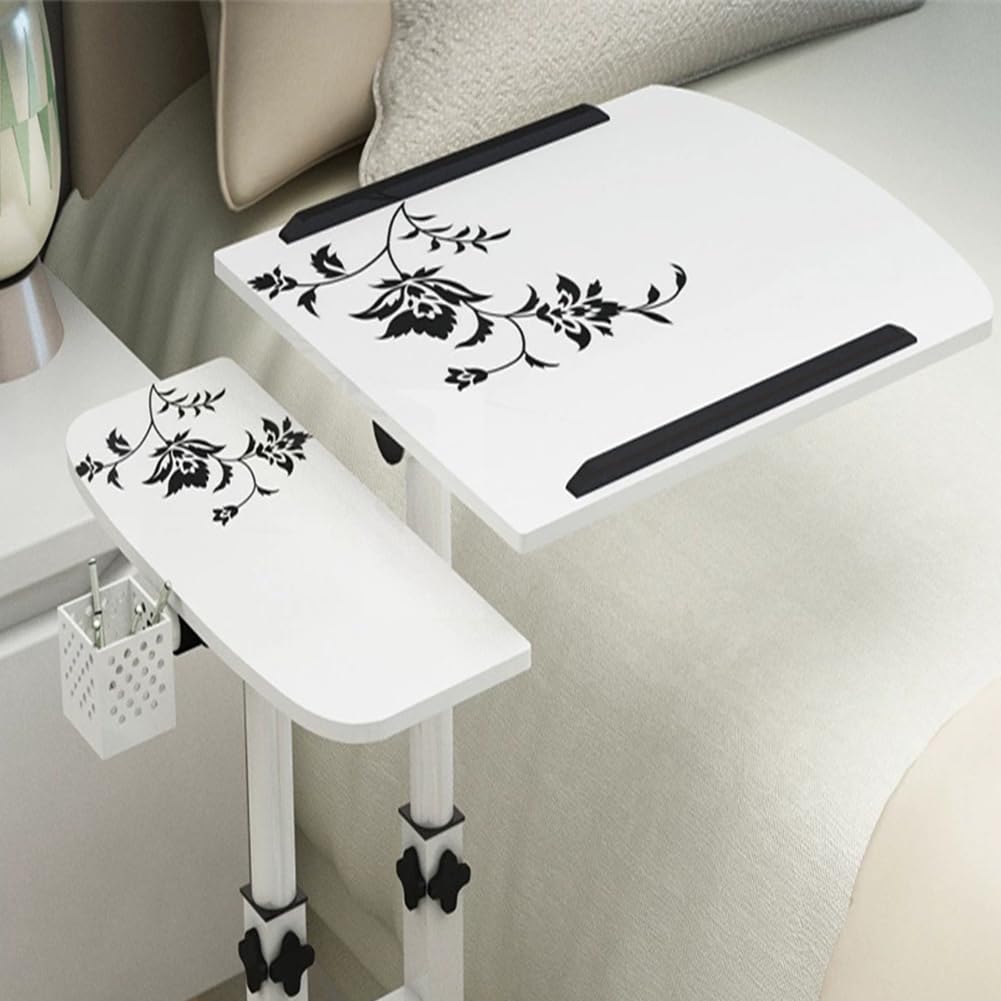 Table de lit mobile Garvee sur roulettes, table pour ordinateur portable à hauteur réglable pour lit d'hôpital ou lit médicalisé, 60 × 40 × 65-95 cm, noire