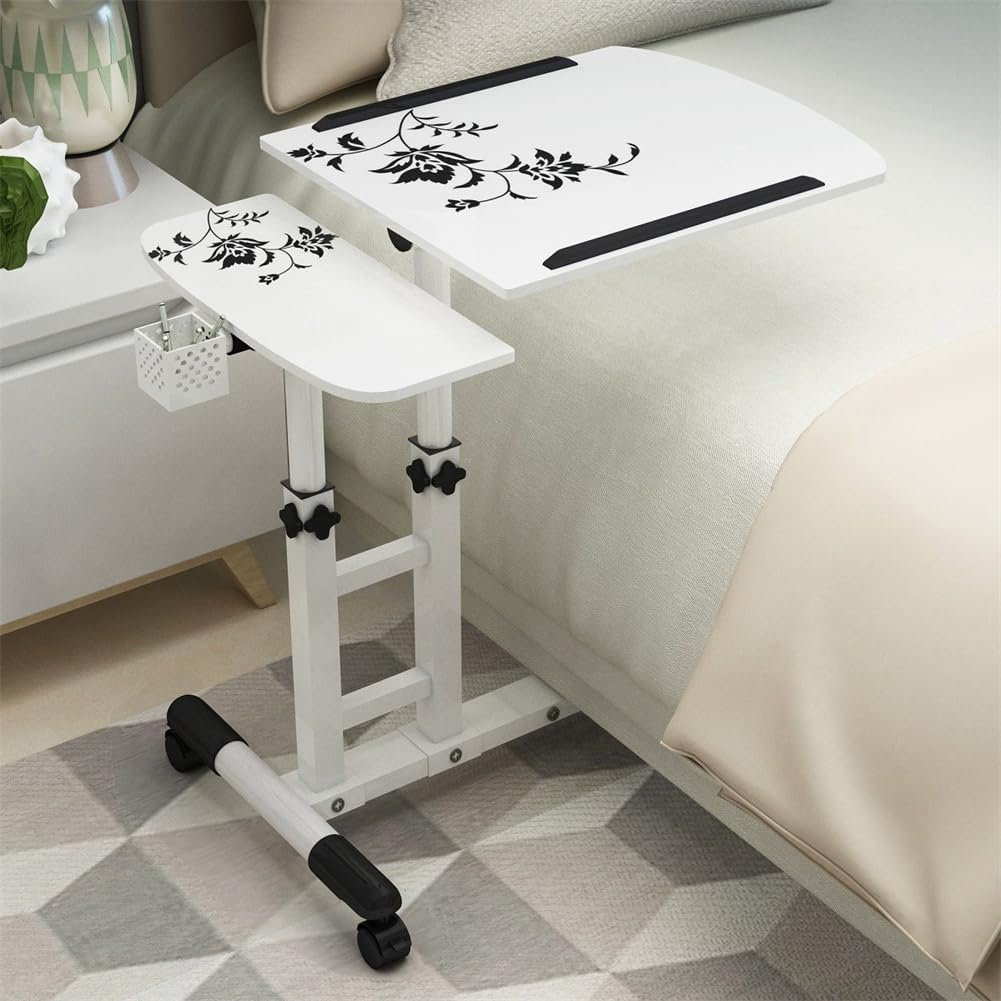 Garvee Table de lit mobile sur roulettes, table pour ordinateur portable à hauteur réglable pour lit et canapé, 60×40×65-95cm, noire