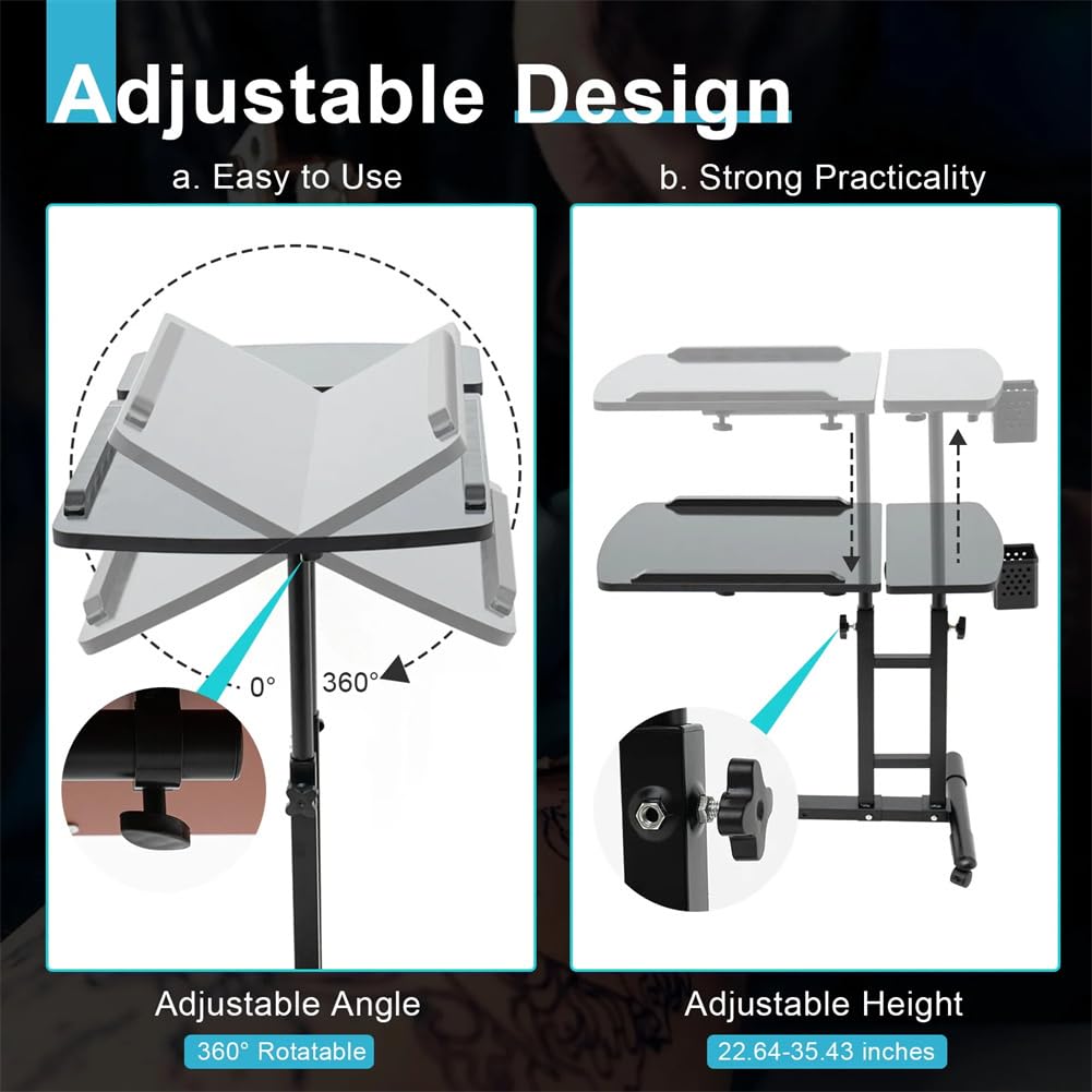 Table de lit mobile Garvee sur roulettes, réglable en hauteur, inclinable, pour ordinateur portable, idéale pour les lits d'hôpital et les lits médicalisés, 60 × 40 × 65-95 cm, noire