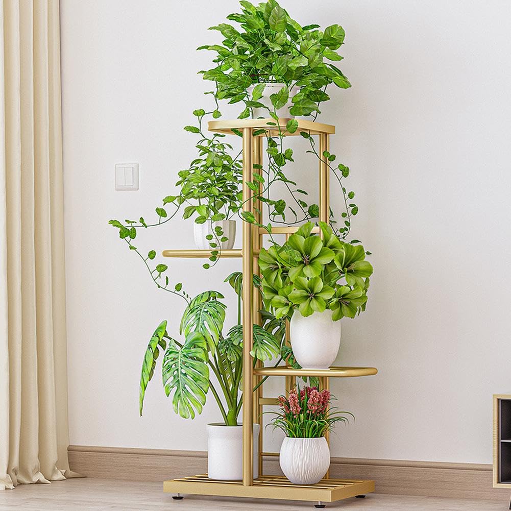 Étagère à plantes Garvee à 4 niveaux, en métal antirouille, pieds réglables, idéale pour balcon et salon, gain de place, noire.