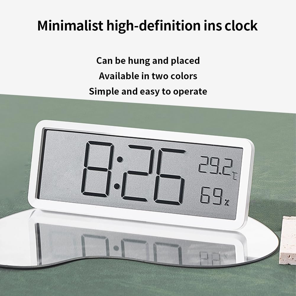 Réveil numérique Garvee 8 pouces – Horloge murale/de table LED avec affichage de la température et de l'humidité, ultra-mince, noir