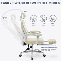 Garvee Chaise de bureau ergonomique en maille avec soutien lombaire et repose-pieds réglables, pour le bureau et le gaming. Blanche