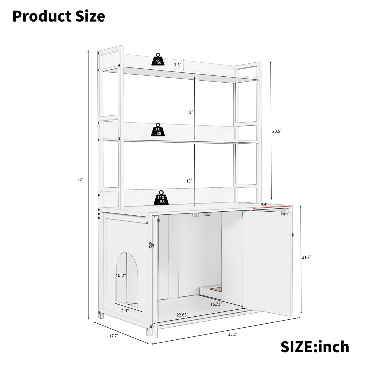 Garvee bac à litière pour chat avec 2 portes, griffoir, MDF, 2 étagères, cadre en acier pour le salon et la chambre, brun, 57 cm × 42 cm × 55 cm