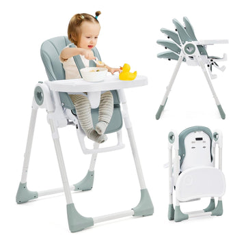 Chaise haute pliable Garvee verte pour bébé – Hauteur réglable avec harnais 5 points et double tablette pour bébés jusqu'à 22,5 kg