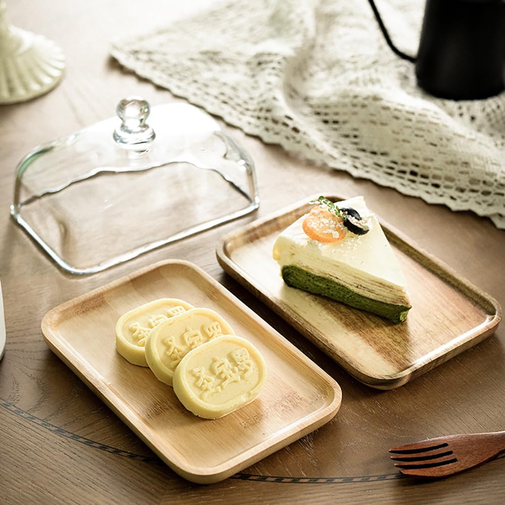 Beurrier en bois Garvee avec couvercle en verre, rectangulaire, en bambou, pour desserts et confiseries