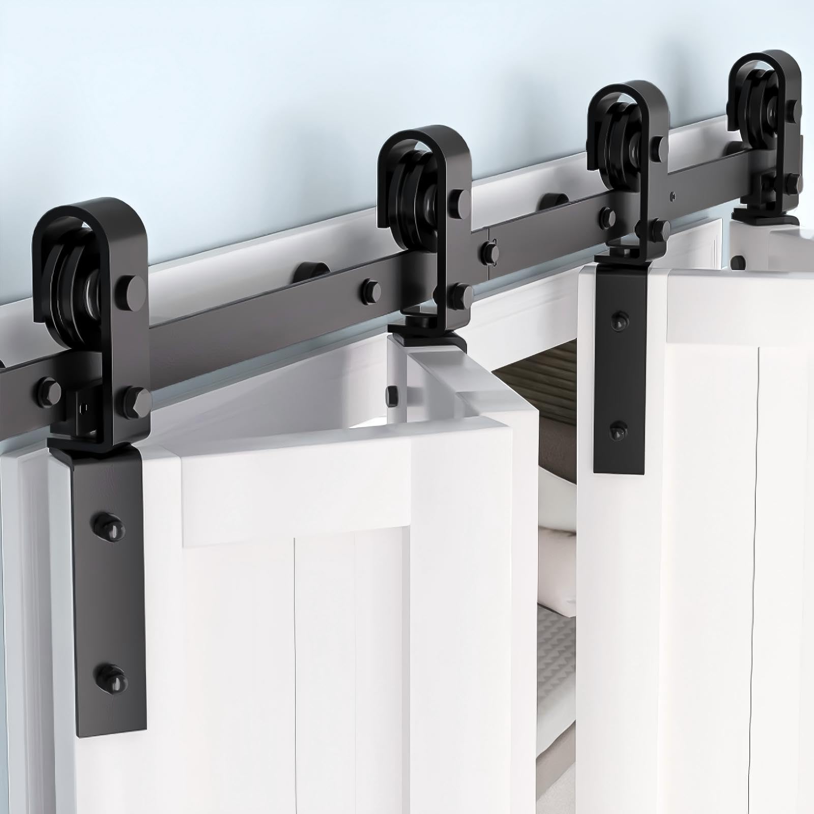 Ensemble de quincaillerie pour porte coulissante pliante Garvee 72 po, capacité de charge de 400 lb, roulements à billes silencieux, acier, gain de place, 4 portes, pour usage résidentiel et agricole